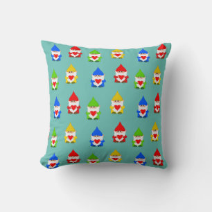 Coussin Jolis nains multicolores sur fond sarcelle