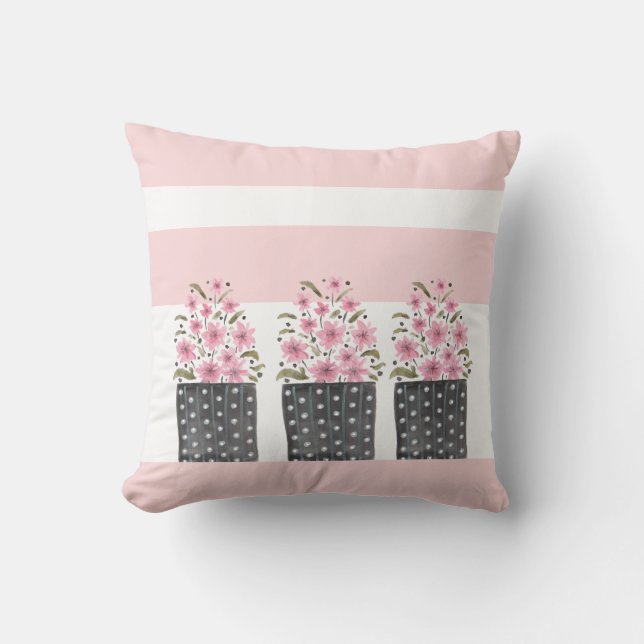 Coussin Jolis pots de fleurs en rose rêve (Recto)