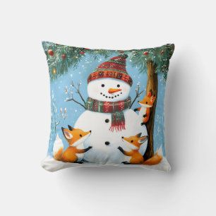 Coussin Jolis renards et bonhomme de neige de la forêt hiv