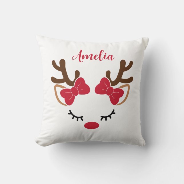 Coussin Jolis rennes avec nom Noël  (Recto)