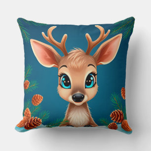 Coussin Jolis rennes de dessin animé en hiver avec pommes