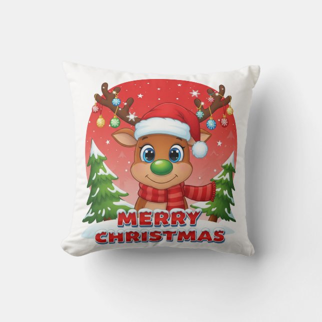 Coussin Jolis rennes de Noël avec ornements de chapeau de  (Recto)