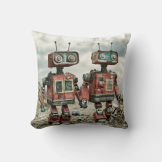 Coussin Jolis robots rétro amoureux se tenant la main