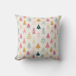 Coussin Jolis sapins de Noël motif rose tendre
