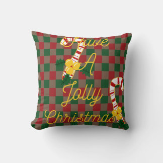 Coussin Jolly Noël Rouge Vert Checker Sucre de canne Plaid