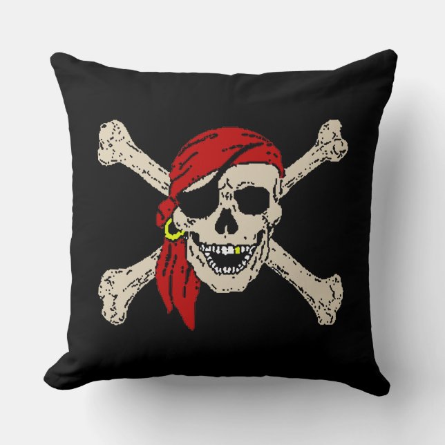 Coussin Jolly roger Pirate Os crâne Rouge Bandanna plus gr (Recto)