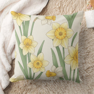 Coussin Jonquille Floral de printemps en jaune et vert dou