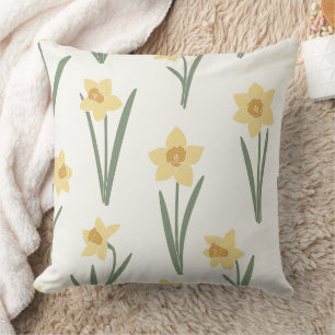 Coussin Jonquille Florale de Printemps en Jaune et Vert Do
