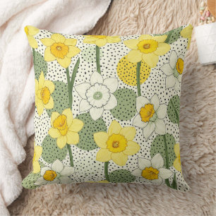 Coussin Jonquille jaune florale à pois noirs