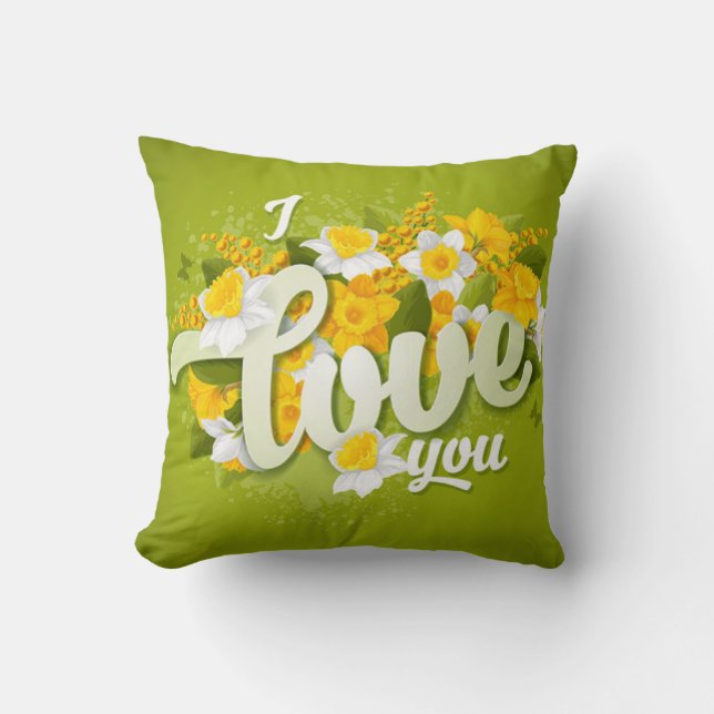 Coussin Jonquilles Florales Vert Jaune & Blanc Romantiques (Recto)