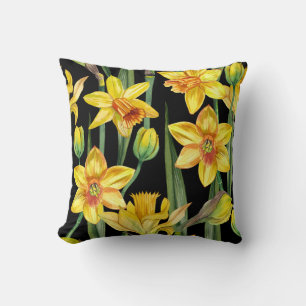 Coussin jonquilles jaunes vibrantes et tiges vertes