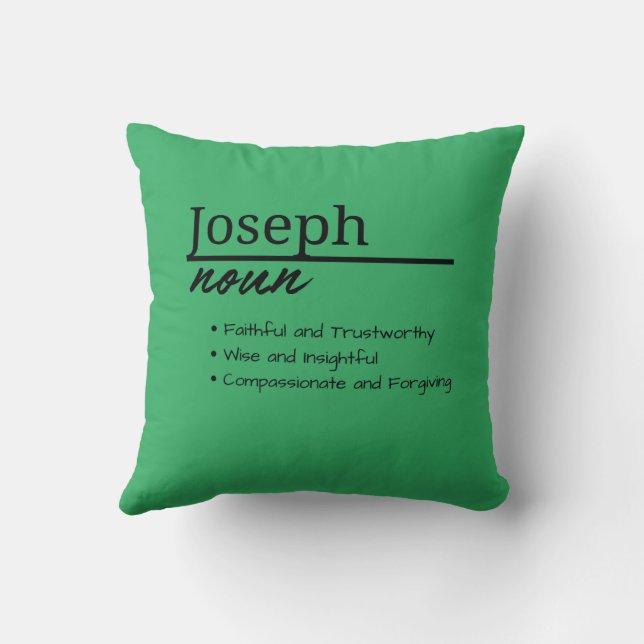 Coussin Joseph, Garçon Nom Personnalisé Définition (Verso)