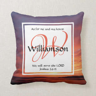 Coussin Joshua 24:15 Christian Monogramme Personnalisé COM