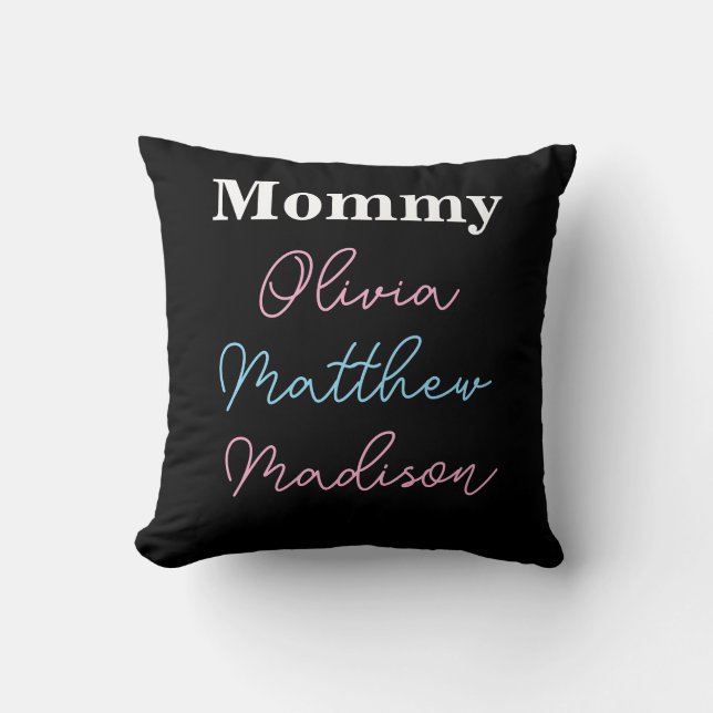 Coussin Jote maman rose Bleu Enfants Noms Typographie (Recto)