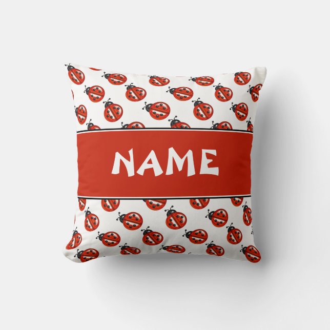 Coussin Jote White & Red Ladybugs Nom personnalisé Enfants (Recto)