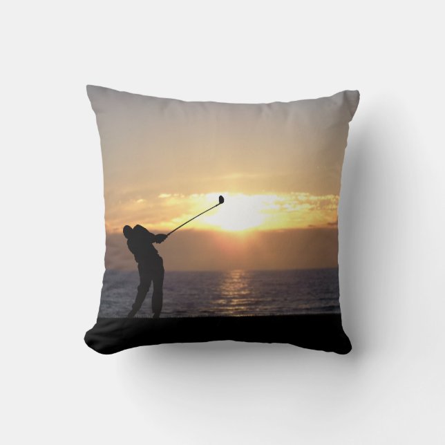 Coussin Jouer Au Golf Au Coucher Du Soleil (Recto)