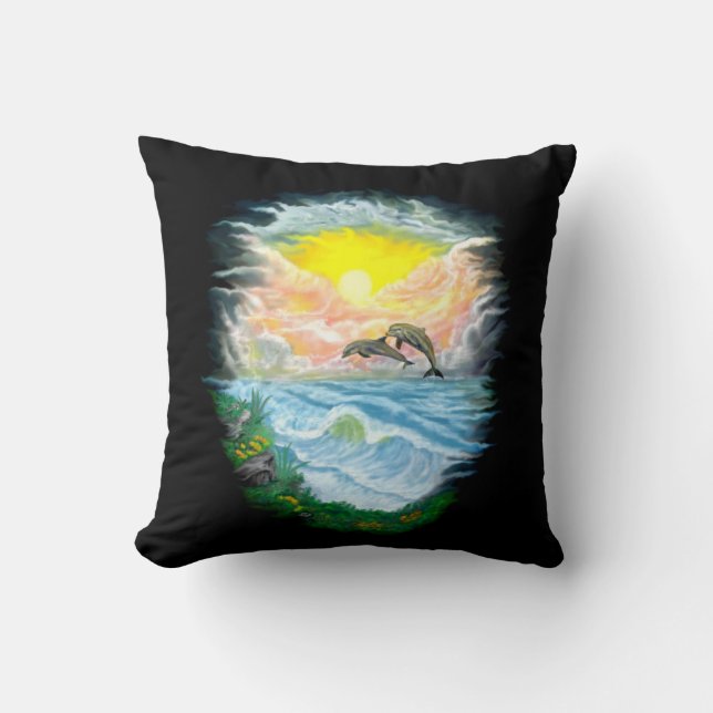 Coussin Jouer aux dauphins sous le soleil (Recto)