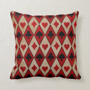 Coussin Jouer des costumes de cartes en rouge et en bronze