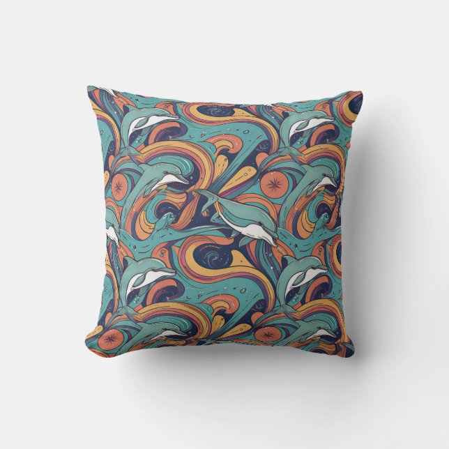 Coussin Jouer Dolphins Motif - Design inspiré de l'océan (Recto)