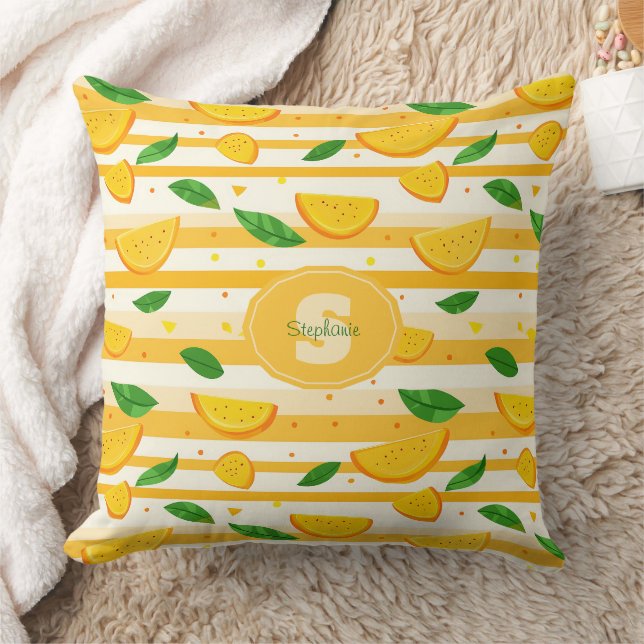 Coussin Jouer Motif de tranche orange avec Feuilles verts (Couverture)