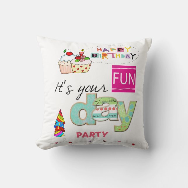 Coussin Jouer Oreiller, Joyeux Cupcake FUN Anniversaire (Recto)