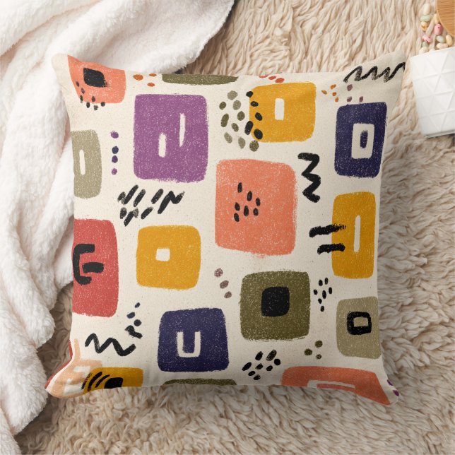 Coussin Jouer Retro Doodle Abstrait | Moderne du milieu du (Couverture)