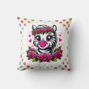 Coussin Jouer Zèbre avec Couronne rose rose