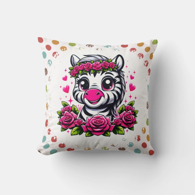 Coussin Jouer Zèbre avec Couronne rose rose (Recto)