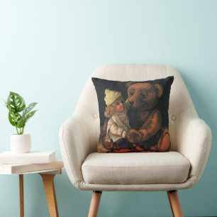 Coussin Jouets de Noël vintage, poupée et ours en peluche
