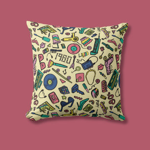 Coussin Joueur 1980s Doodle Art Motif