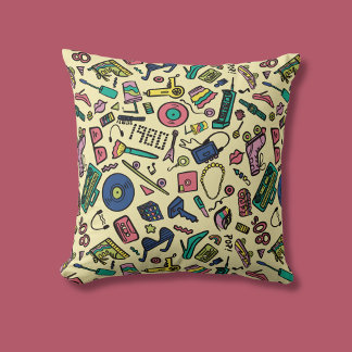 Coussin Joueur 1980s Doodle Art Motif