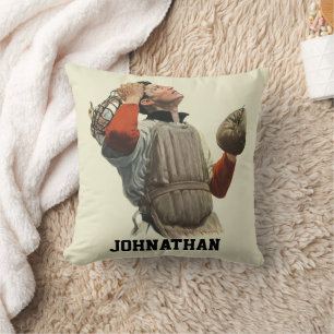 Coussin Joueur de baseball vintage, le receveur regarde en