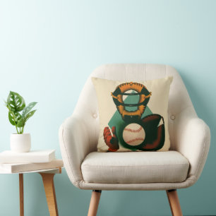 Coussin Joueur de baseball vintage, receveur avec gant