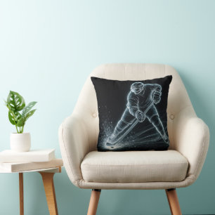 Coussin Joueur de hockey néon sur glace