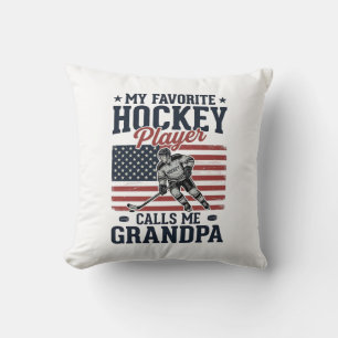 Coussin Joueur de hockey préféré m'appelle papy vintage Sh