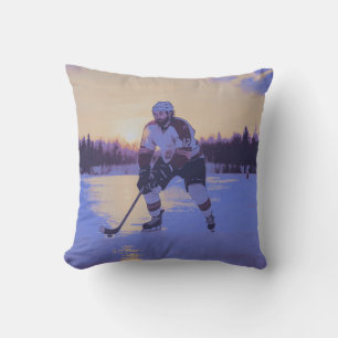Coussin Joueur de hockey sur glace au lever du soleil