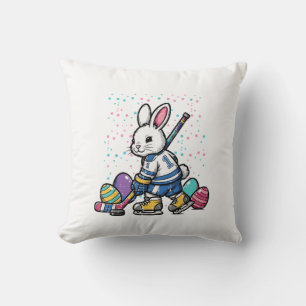Coussin Joueur de hockey sur glace lapin de Pâques Œufs Ga
