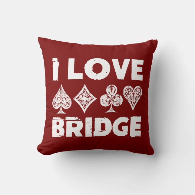 Coussin Joueur de jeu de cartes de bridge que j'aime (Recto)