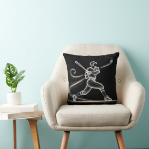 Coussin Joueur De Neon Baseball Balayant Une Chat