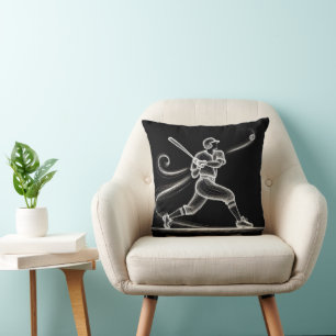 Coussin Joueur De Neon Baseball Balayant Une Chat