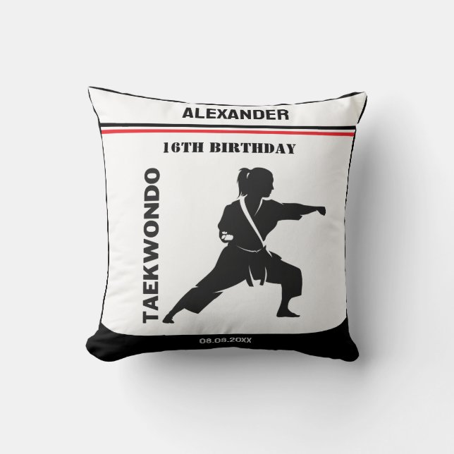 Coussin Joueur de Taekwondo, Cadeau d'anniversaire, Karate (Recto)