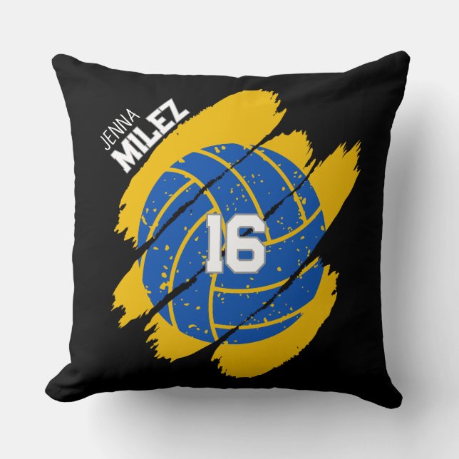 Coussin Joueur de volley-ball personnalisé bleu et jaune (Recto)