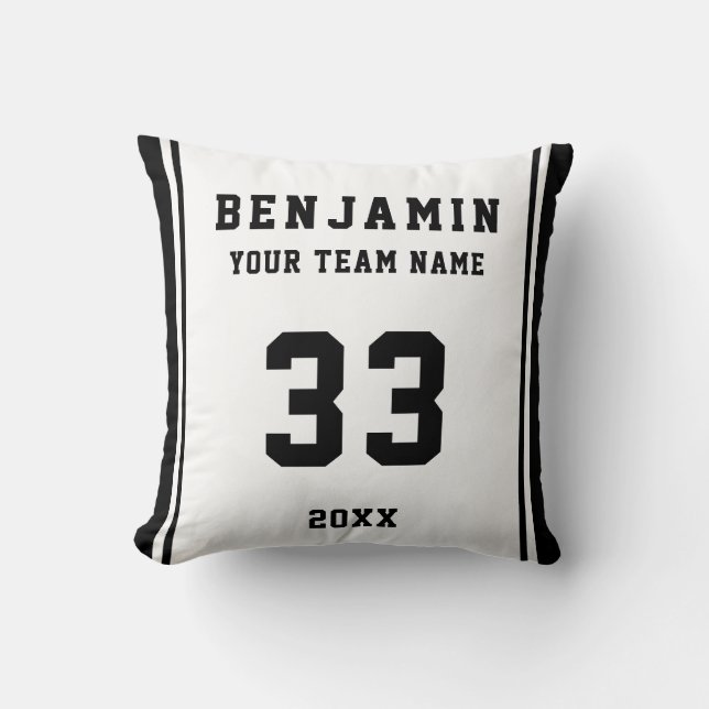 Coussin Joueur noir blanc Nom Numéro Équipe Sports Enfants (Recto)