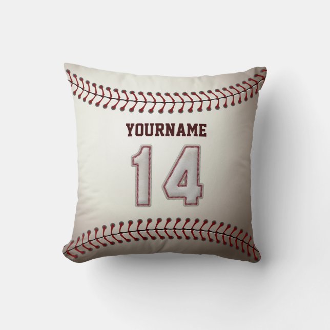 Coussin Joueur numéro 14 - points frais de base-ball (Recto)