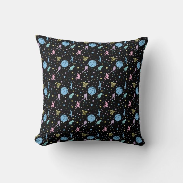 Coussin Joueuses de basket-ball - Motif d'étoiles (Recto)
