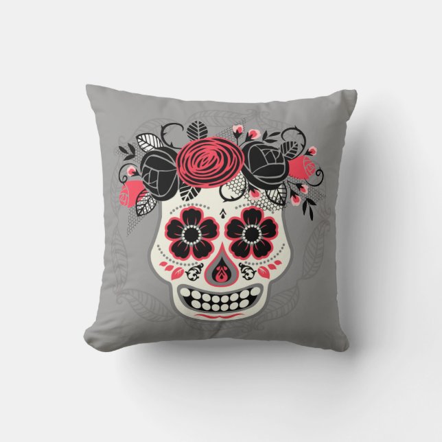 Coussin Jour à deux côtés des crânes de sucre morts (Recto)