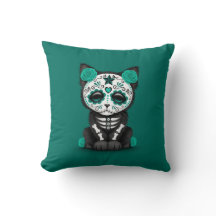 Jour bleu turquoise mignon du chat mort de chaton