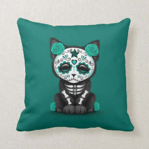 Coussin Jour bleu turquoise mignon du chat mort de chaton