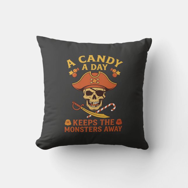 Coussin Jour de bonbons Halloween Pirate Crâne Canne (Recto)