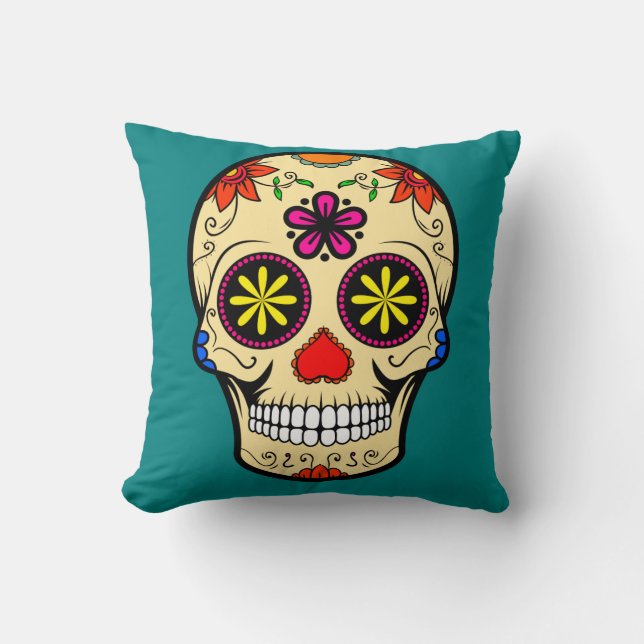 Coussin Jour de crâne de sucre de Teal mort (Recto)